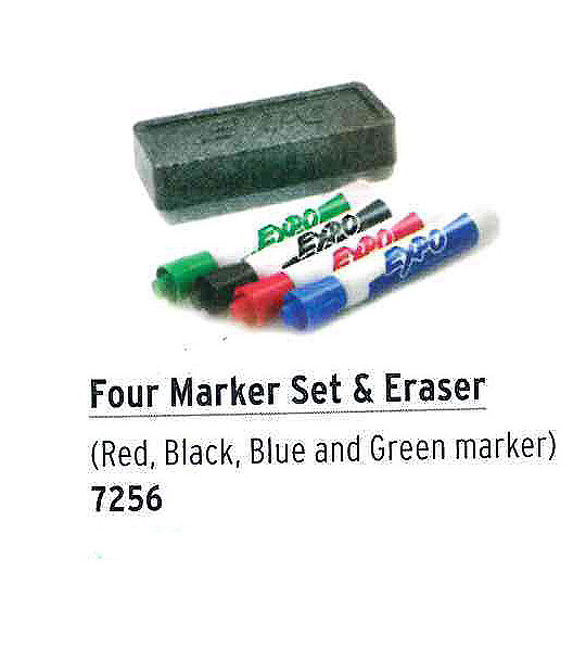 P.A. Four Marker Set & Eraser <br>(Red, Black, Blue, Green)